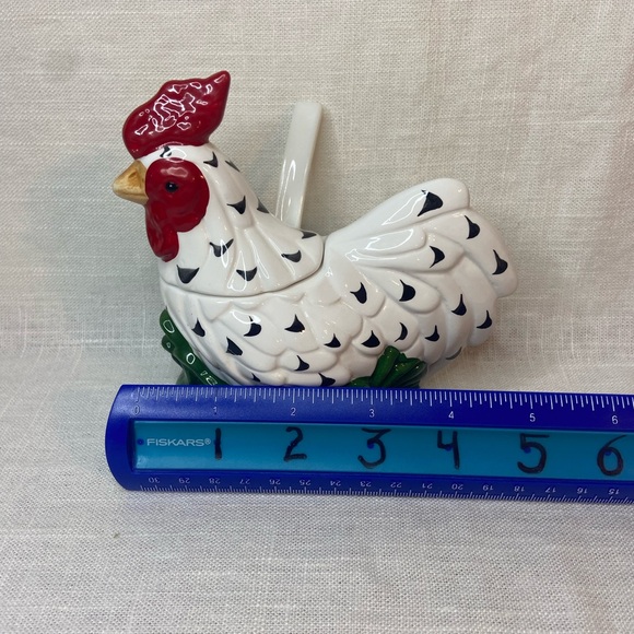 Country Style Rooster Ceramic Condiment Jar with Spoon 4”x5” - Picture 5 of 7